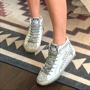 Golden Goose Slide White Stud Glitter